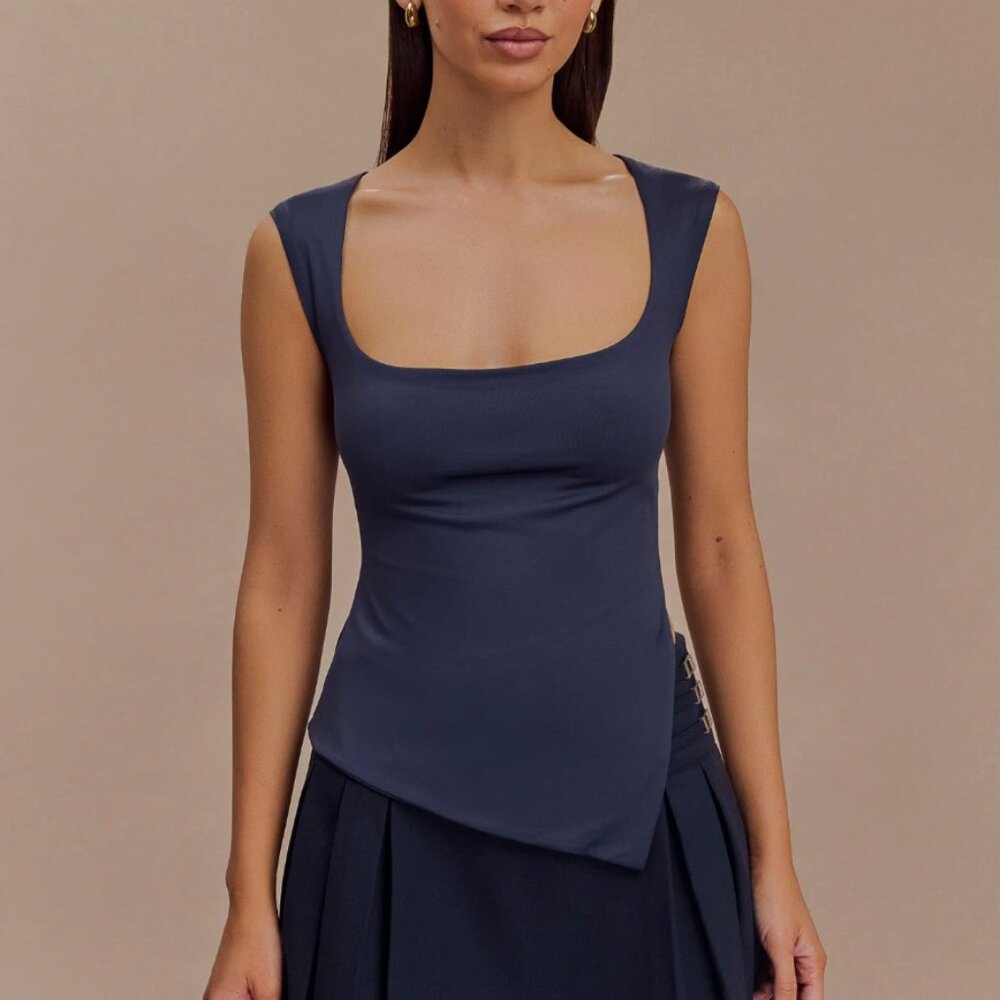 Meshki Asymmetrical Nylon Top Dark Navy